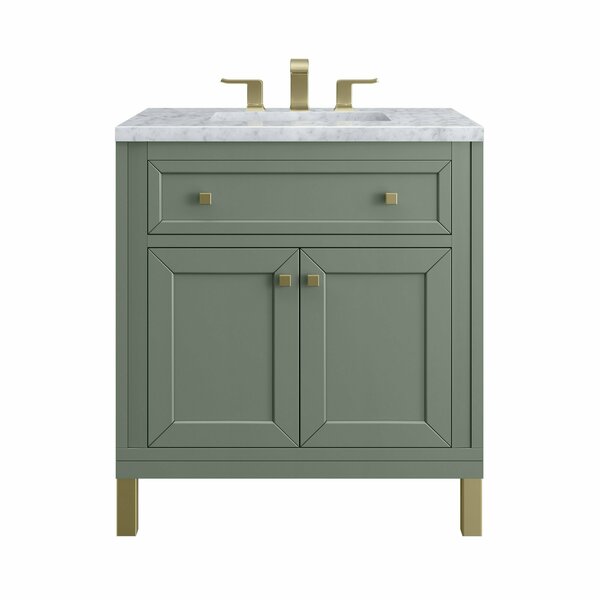 James Martin Vanities Chicago 30in Single Vanity, Smokey Celadon w/ 3 CM Carrara Marble Top 305-V30-SC-3CAR